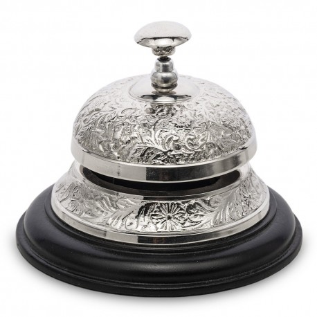 DZWONEK RECEPCYJNY HOTELOWY BARMAŃSKI SREBRNY CZARNY 10x13cm ZDOBIONY DEKORACYJNY