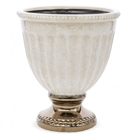 DONICZKA OSŁONKA CERAMICZNA OKRĄGŁA 16x15cm BEŻOWA BRĄZOWA NA NÓŻCE