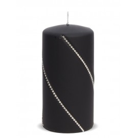 DEKORACYJNA ŚWIECA CZARNA SREBRNA WALEC 14x7cm W CELOFANIE NA PREZENT