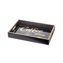 TACA CZARNA COFFEE DREWNIANA 40x30cm ZŁOTA
