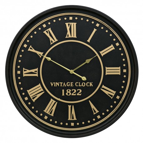 ZEGAR ŚCIENNY CZARNY ZŁOTY VINTAGE 80cm DREWNIANY RETRO RZYMSKIE CYFRY