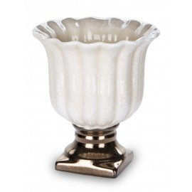 DONICZKA OSŁONKA CERAMICZNA BEŻOWA BRĄZOWA 16x14cm NA NÓŻCE STYLOWA 15