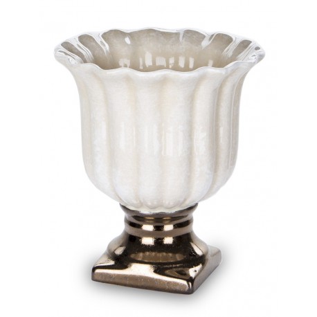 DONICZKA OSŁONKA CERAMICZNA BEŻOWA BRĄZOWA 16x14cm NA NÓŻCE STYLOWA 15