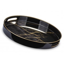 TACA OKRĄGŁA CZARNA ZŁOTA 37cm Z UCHWYTAMI 35 40 DEKORACYJNA NOWOCZESNA