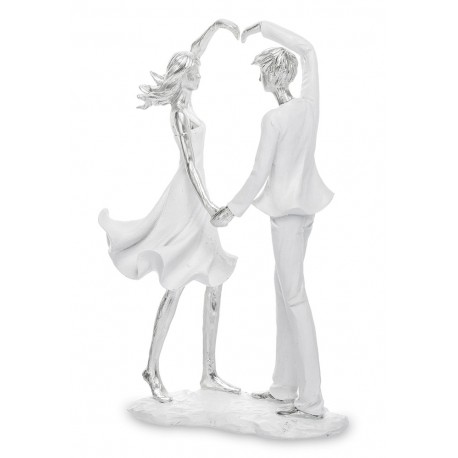 FIGURKA ZAKOCHANA PARA Z SERCEM 27cm BIAŁA SREBRNA MIŁOŚĆ W SERCU 25 30