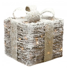 PREZENT LED BRĄZOWY BIAŁY RATTANOWY ŚWIECĄCY 30x26cm ŚWIĄTECZNY 25
