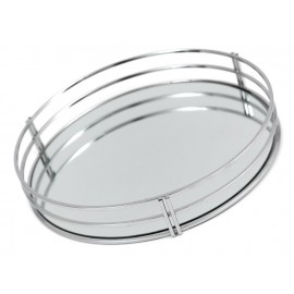 OKRĄGŁA TACA LUSTRZANA SREBRNA 30cm Z LUSTREM METALOWA GLAMOUR LUSTRO