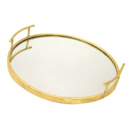 TACA LUSTRZANA ZŁOTA METALOWA 35cm LUSTRO NOWOCZESNA Z UCHWYTAMI METAL