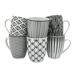 KUBEK CERAMICZNY Z UCHEM 400ml BIAŁY WE WZORY DO HERBATY KOMPLET 6 SZT