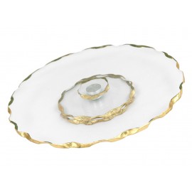 PATERA SZKLANA OBROTOWA ZŁOTA śr 33cm TALERZ NA NÓŻCE GLAMOUR 30 35