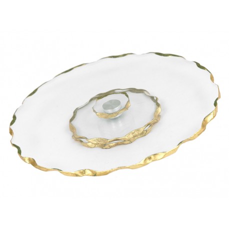 PATERA SZKLANA OBROTOWA ZŁOTA śr 33cm TALERZ NA NÓŻCE GLAMOUR 30 35