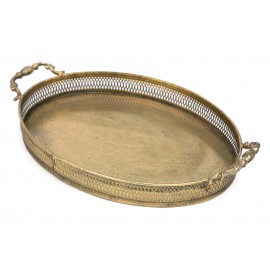 TACA OWALNA METALOWA ZŁOTA 45x30cm Z UCHWYTAMI DEKORACYJNA RETRO 30