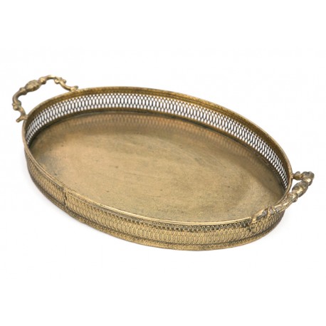 TACA OWALNA METALOWA ZŁOTA 45x30cm Z UCHWYTAMI DEKORACYJNA RETRO 30
