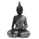 FIGURKA BUDDA MNICH MODLĄCY SIĘ SREBRNY CZARNY 27x21cm SIEDZĄCY TILAKA 