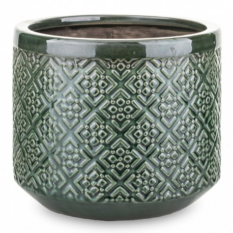 DONICZKA ZIELONA OKRĄGŁA 14x15cm CERAMICZNA OSŁONKA ZDOBIONA 15