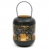 LAMPION METALOWY CZARNY ZŁOTY AŻUROWY DRZEWA 25x20cm
