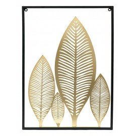 DEKORACJA METALOWA ŚCIENNA CZARNA ZŁOTA LIŚCIE 55x40cm OBRAZ