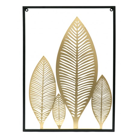 OBRAZ DEKORACJA ŚCIENNA LIŚCIE 55x44cm METALOWA CZARNA ZŁOTA ZŁOTE LIŚCIE