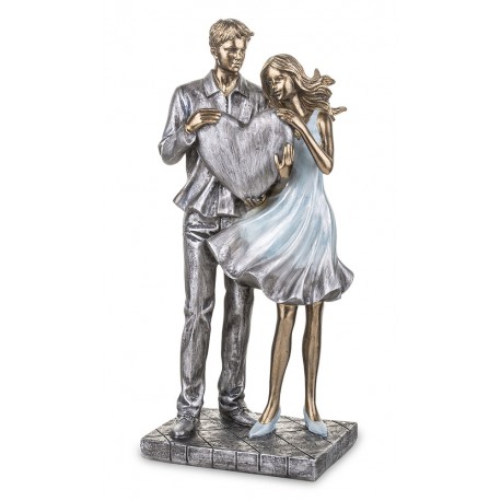 FIGURKA ZAKOCHANA PARA Z SERCEM 25cm SREBRNA BŁĘKITNA ZŁOTA 20 30