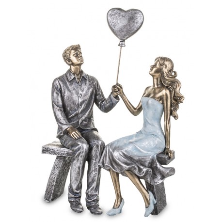 FIGURKA ZAKOCHANA PARA Z SERCEM 23cm SREBRNA BŁĘKITNA ZŁOTA 20 25