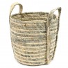 KOSZYK PLECIONY Z TRAWY BRĄZOWY SZARY 25x27cm