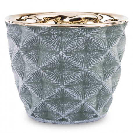 DONICZKA OSŁONKA ZIELONA SZARA ZŁOTA 9x12cm CERAMICZNA ZDOBIONA POT