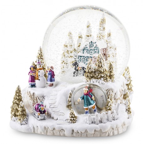SZKLANA KULA Z POZYTYWKA ŚNIEŻNE MIASTECZKO 16x17cm FIGURKA ŚWIĄTECZNA