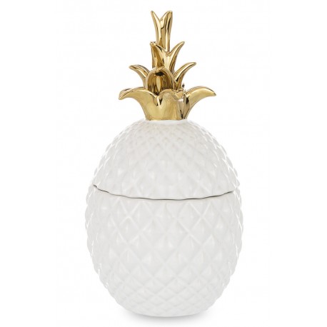 FIGURKA POJEMNIK ANANAS BIAŁY ZŁOTY 23cm POŁYSK CERAMICZNY BIAŁA ZŁOTA 25cm