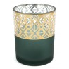 ŚWIECZNIK SZKLANY ZIELONY KHAKI ZŁOTY 13cm AŻUROWY TEALIGHT SZKLANKA