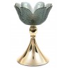 ŚWIECZNIK METALOWY ZŁOTY SZARY KWIAT 25cm NA NÓŻCE TEALIGHT