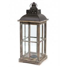 LAMPION BRĄZOWY DREWNIANY h-60cm Z UCHWYTEM RETRO POSTARZANY