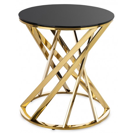STOLIK KAWOWY ZŁOTY CZARNY 50cm METALOWY SZKLANY Z SZYBĄ ŁAWA ZŁOTA