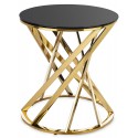 STOLIK KAWOWY ZŁOTY CZARNY 50cm METALOWY SZKLANY Z SZYBĄ ŁAWA ZŁOTA