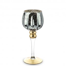 ŚWIECZNIK SZKLANY KIELICH 30cm GRAFITOWY KHAKI ZŁOTY TEALIGHT NA 1 ŚWIECĘ