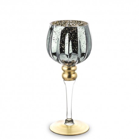 ŚWIECZNIK SZKLANY KIELICH 30cm GRAFITOWY KHAKI ZŁOTY TEALIGHT NA 1 ŚWIECĘ