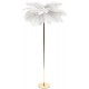 LAMPA PODŁOGOWA PIÓRA BIAŁA ZŁOTA 160cm Z KLOSZEM Z PIÓR METALOWA GLAMOUR STOJĄCA
