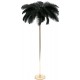 LAMPA PODŁOGOWA PIÓRA CZARNA ZŁOTA 160cm Z KLOSZEM Z PIÓR METALOWA GLAMOUR STOJĄCA