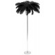 LAMPA PODŁOGOWA PIÓRA CZARNA SREBRNA 160cm Z KLOSZEM Z PIÓR METALOWA GLAMOUR STOJĄCA