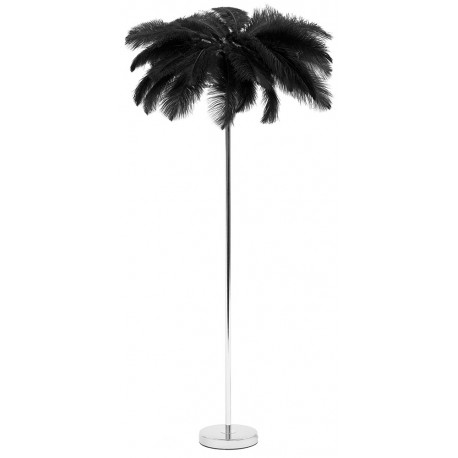 LAMPA PODŁOGOWA PIÓRA CZARNA SREBRNA 160cm Z KLOSZEM Z PIÓR METALOWA GLAMOUR STOJĄCA