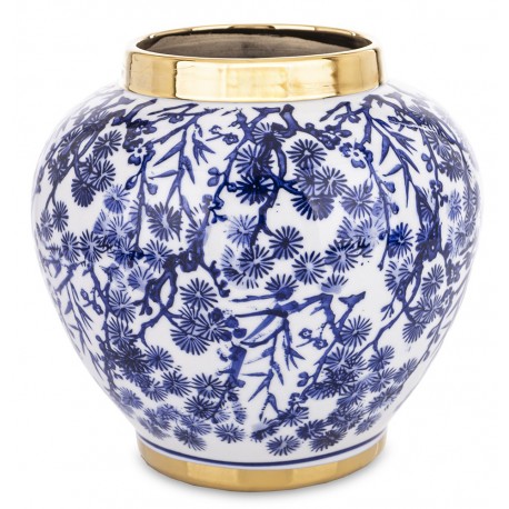 WAZON CERAMICZNY NIEBIESKI BIAŁY ZŁOTY 18x19cm KWIATY GLAMOUR HAMPTON 20
