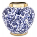 WAZON CERAMICZNY NIEBIESKI ZŁOTY 18x19cm KWIATY GLAMOUR HAMPTON BIAŁY 20