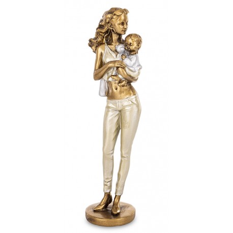 FIGURKA MATKA MAMA Z DZIECKIEM ZŁOTA BEŻOWA 24cm KOBIETA SYNEM SYN 25