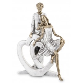 FIGURKA ZAKOCHANA PARA Z SERCEM 25cm BIAŁA SREBRNA ZŁOTA SERCE