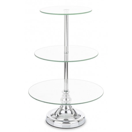 PATERA METALOWA SZKLANA 3 POZIOMOWA 50cm GLAMOUR SREBRNA NA NÓŻCE NOWOCZESNA