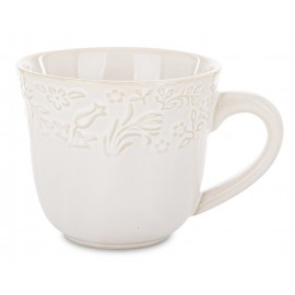 FILIŻANKA DO KAWY HERBATY KPL 6szt W KWIATY POLNE 250ml BIAŁA ECRU POŁYSK