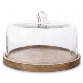 PATERA NA SERY DESERY ZE SZKLANYM KLOSZEM DREWNO MANGO 30cm TALERZ