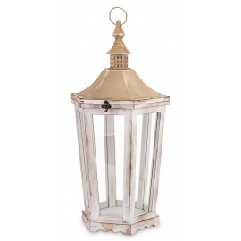 LAMPION BIAŁY BRĄZOWY RETRO DREWNIANY 65cm Z UCHWYTEM LATARNIA 60 70