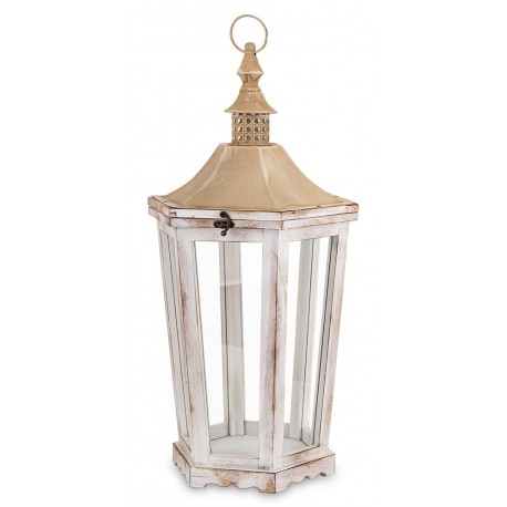 LAMPION BIAŁY BRĄZOWY RETRO DREWNIANY 65cm Z UCHWYTEM LATARNIA 60 70