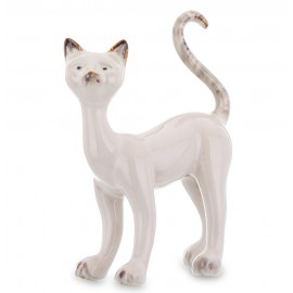 FIGURKA KOT KREMOWY ECRU BRĄZOWY 16cm CERAMICZNY DEKORACYJNY