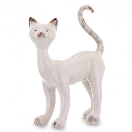 FIGURKA KOT KREMOWY ECRU BRĄZOWY 16cm CERAMICZNY DEKORACYJNY
